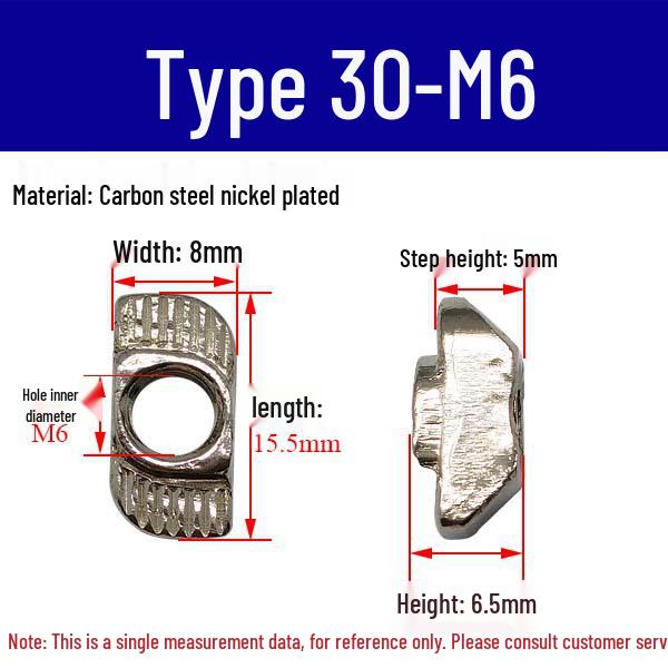European Profile T-nut: Square T-slot Slider, Types 20/30/40/45, Sizes M3-M8