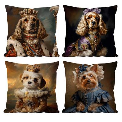 European Vintage Royal Dog Pillow Case Anti-Dustmite Pillowcase Invisible Zipper Silky Short Plush Sofa Cushion Cover