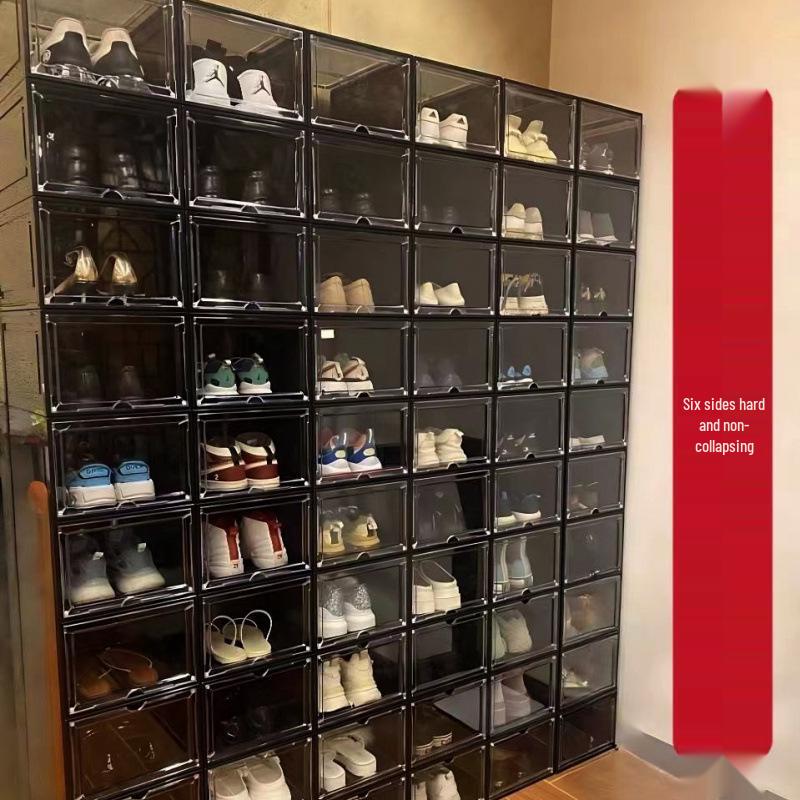 20-Pack Transparent Magnetic Door Vertical Shoe Boxes for High-Top Sneakers – Breathable Acrylic Storage
