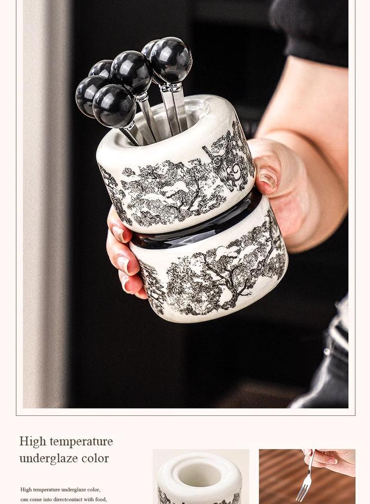 Ceramic Retro Toothpick & Cotton Swab Holder - High-End Home Decor Jar