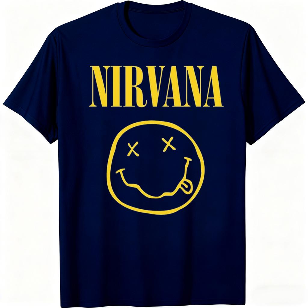 Nirvana Smiling Face Graphic Unisex 100Cotton Tshirt Fashion Retro Y2k Rock Style Unisex Women Breathable New Short Sleeve Shirt