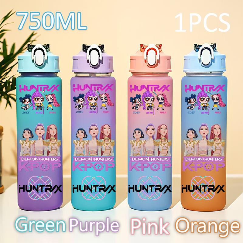 Kpop 750ML Dämonenjäger Wasserflasche K Pop Krieger Rumi Mira Zoey KPOP Trinkflasche Schule Huntrix Kürbis Plastik Wasserbecher