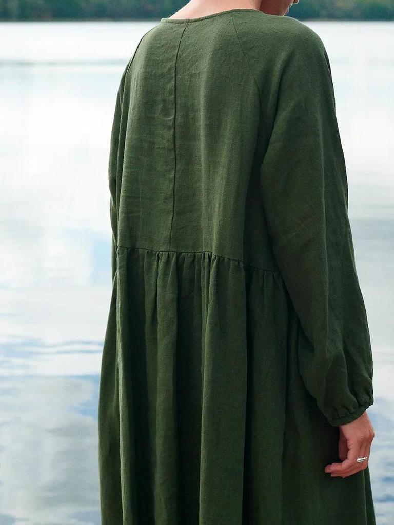 Herbst & Winter Rundhals Langarm Patchwork Kleid