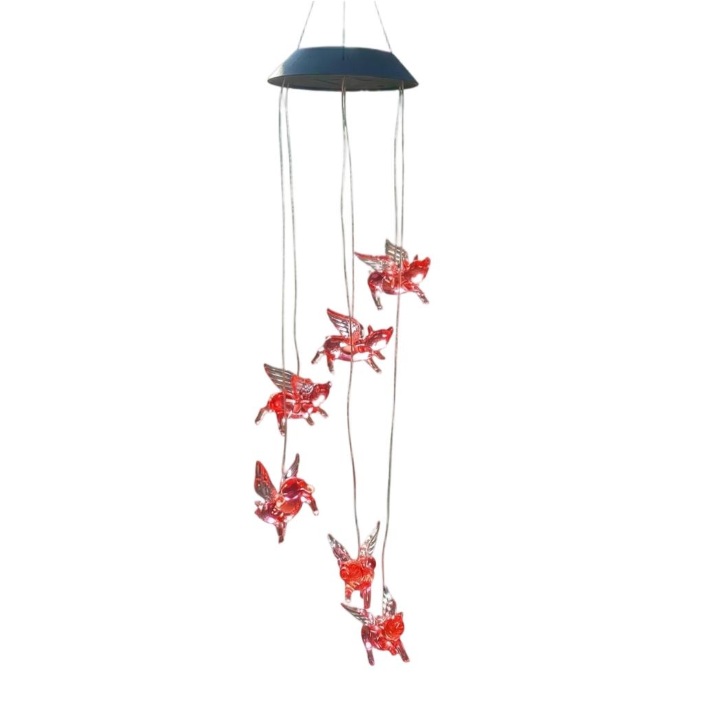 Solarbetriebene Outdoor-Windspiel-Lichterkette Hängende Dekoration mit fliegendem Schweinedesign für Garten Terrasse Hof Veranda und Landschaftsbeleuchtung