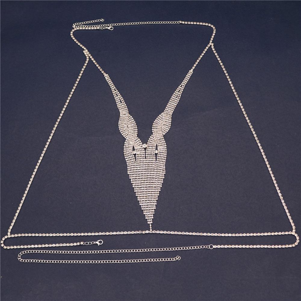European And American Fashion Accessories, Rhinestone Long Fringed Chest Chain, Nightclub Sexy Bikini Body Chain Women'S Body Chain