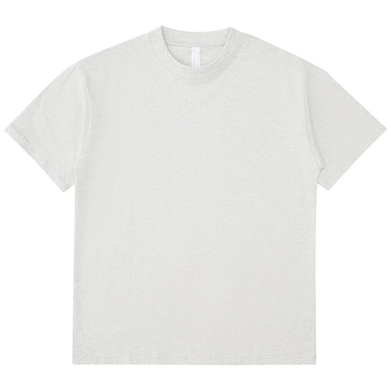 Erkek Yüksek Sokak Modası Japon Ağır Pamuklu Tişört, 275g, Kısa Kollu, Bol Kesim, Küçük Yaka, Düz Renk.