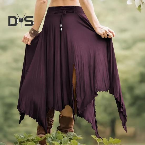 Women Skirt High Waist Solid Color Irregular Hem Long Skirt Side Slit Design Slimming Skirt Work Leisure Travel Wear