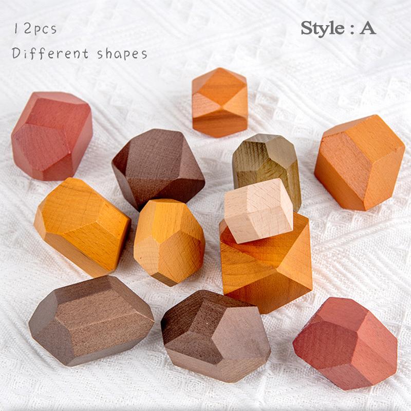 Wooden Stacked Stone Balanced Toy Montessori Education Primary Color Block Stacking Game Nordic Style Rainbow Wooden Toy For Kid