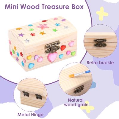 10Pcs Wooden Jewelry Box DIY Unfinished Keepsake Box with Lid DIY Mini Jewelry Shell Storage Boxes for Girls Boys Birthday Gifts