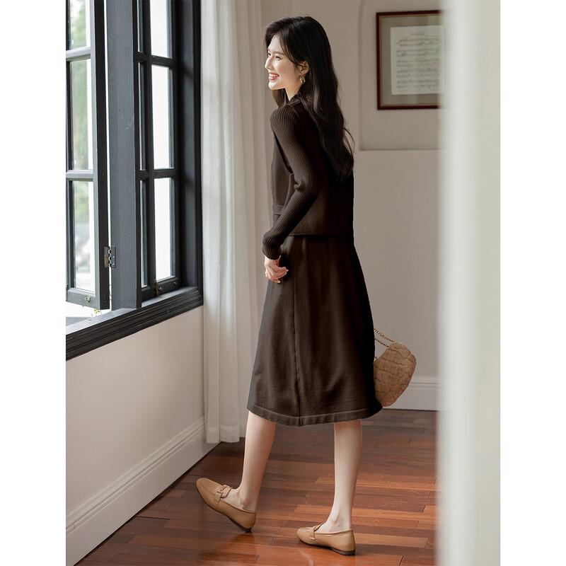 Women's Fashion Versatile Vest & Long Sleeve Midi Dress Set