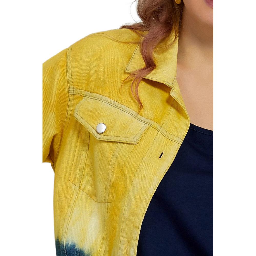 Fierte Damska kurtka w dużym rozmiarze Lm15041 Jean zapinana na guziki, dwukolorowa