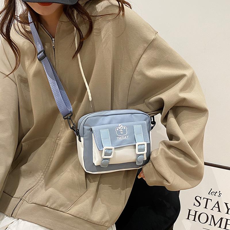 Sweet Contrasting Small Square Bag, New Women's Bag, Fresh Harajuku Messenger Bag, Nylon Cloth.