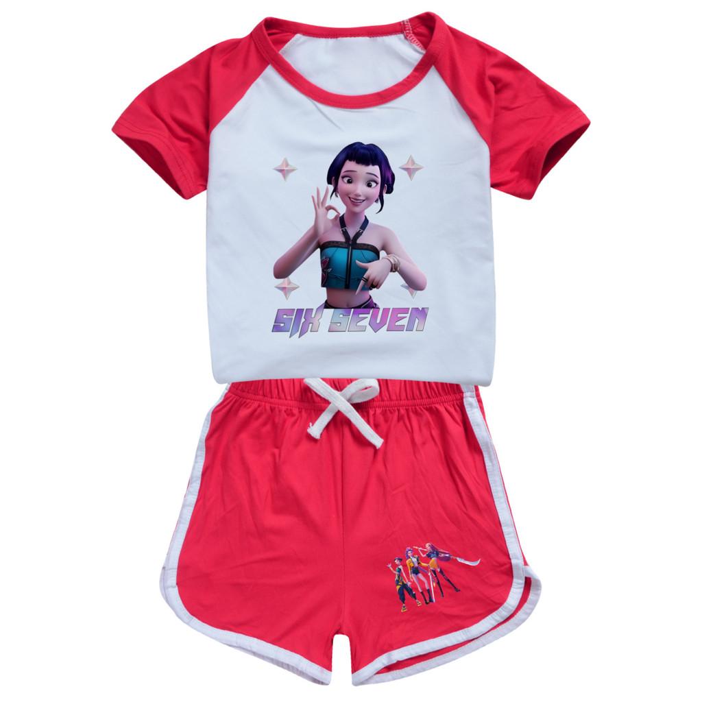 5245 Kids Girls POP Rumi Zoey Mira Print T-shirt Shorts Sport Tracksuit Clothes Set