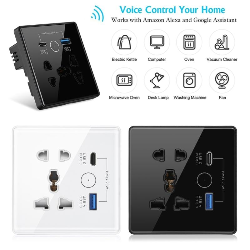 WiFi Universal Wall Socket Multifunction Power Plug Socket USB Charging AC100V-240 Intelligent Wall Outlet Switches