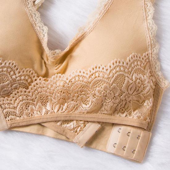 Women Bra Push Up Padded Wireless Shockproof Solid Color Lace Anti-sagging Soft Elastic Sport