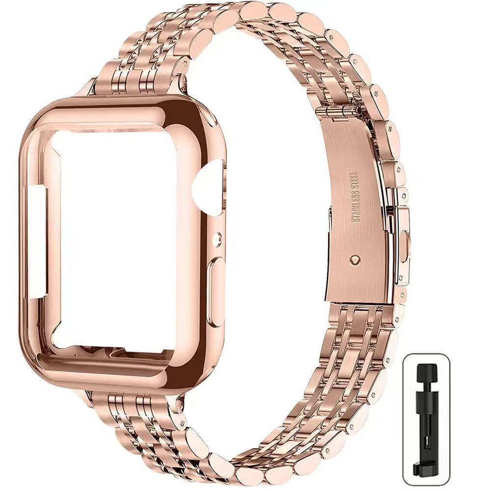 

Умные часы из нержавеющей стали с защитным чехлом, совместимые с Apple Watch Series 9-1, SE и SE 2 #GLOBAL PICKS 38mm 40mm 41mm розового золота