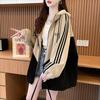 Damen Farbblock Mittellang Locker Kapuze Offen Strickjacke Dünn Lässig Sweatshirt Mantel
