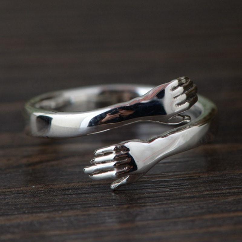 Tigrade Solid 925 Sterling Silver Arm Hug Open Rings for Women Men Gift Sterling Silver Ring Resizable Simple Fashion Jewelry