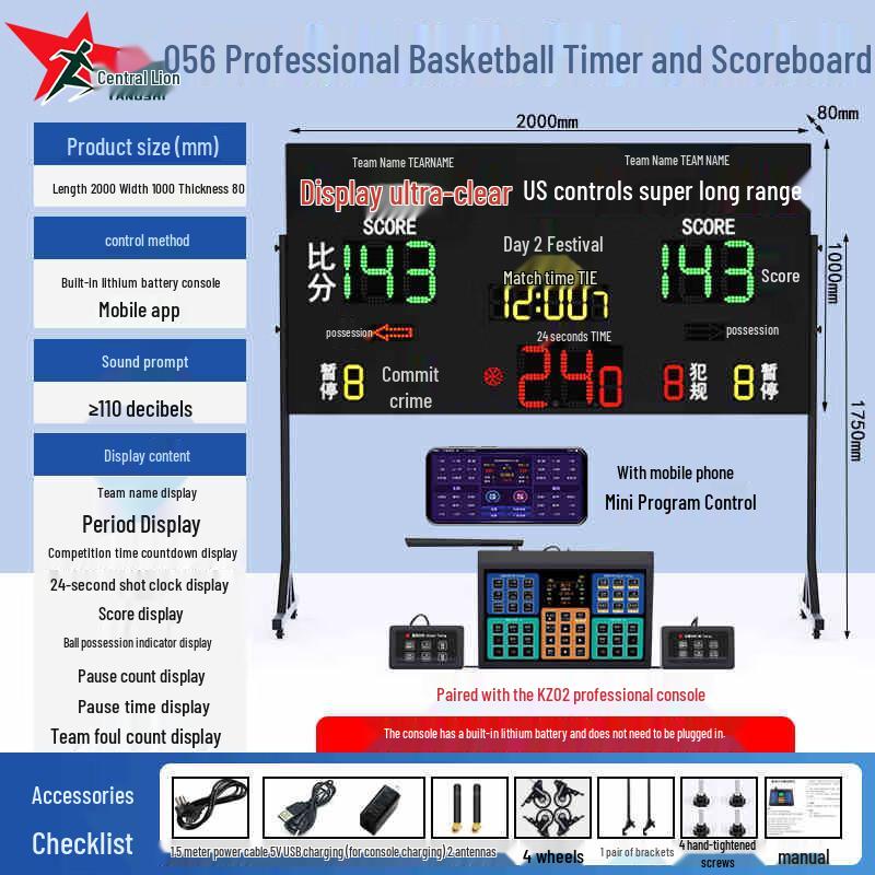 Yangshi Portable Wireless Electronic Basketball Scoreboard with 24-Second Shot Clock