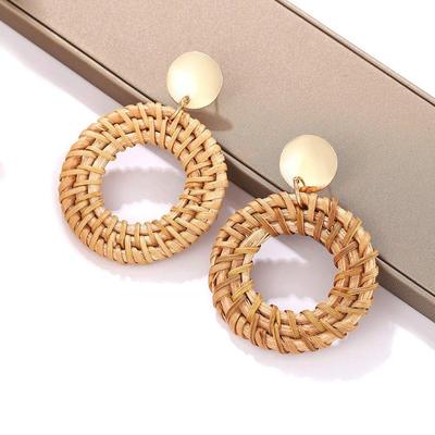 1 Pair Bohemian Ethnic Wind Beach Holiday Woven Earrings For Women Exaggerated Rattan Handmade Long Earrings Long Earrings