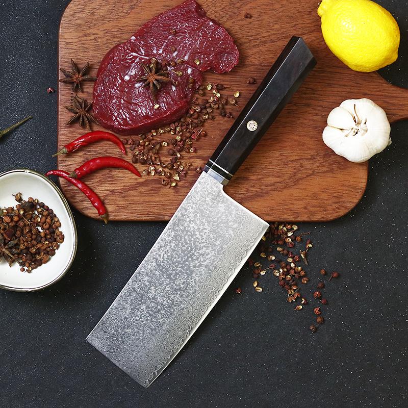 6.5 Inch Slicing Knife 67-layers Damascus Steel 10Cr15Mov Blade Ebony Handle Chef Cleaver Meat Cutting Vegetables Kitchen Knives
