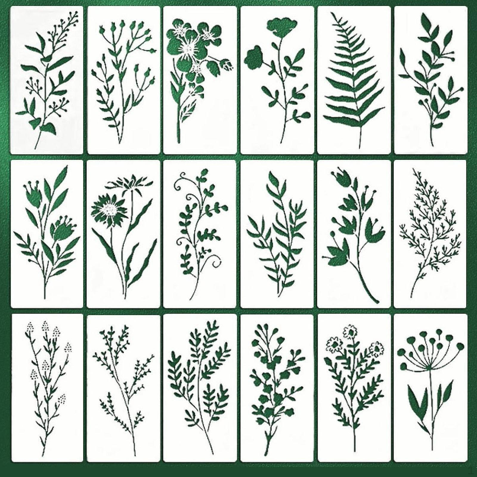 

18x Шаблоны для рисования цветов Трафареты цветов и листьев Креативные DIY Полые узоры для искусства