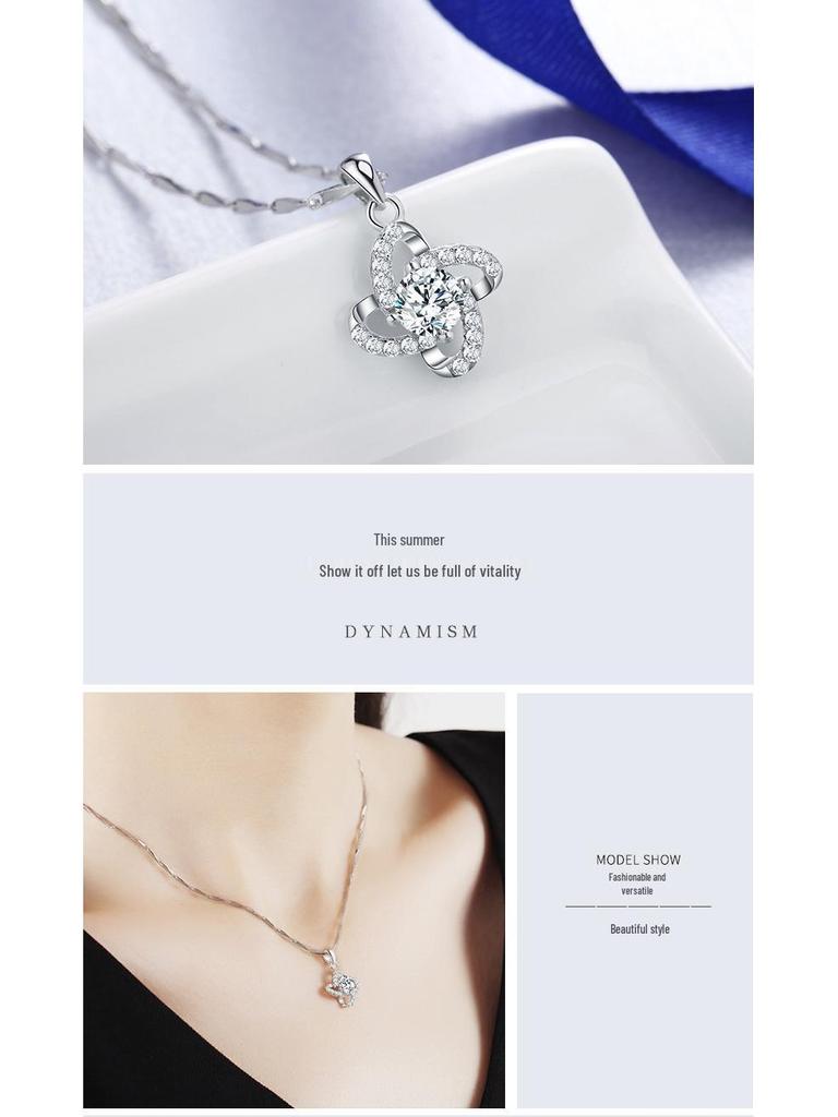 Min Yue 999 Sterling Silver Four-Leaf Clover Diamond Pendant Necklace for Women - Fashionable Light Luxury Design