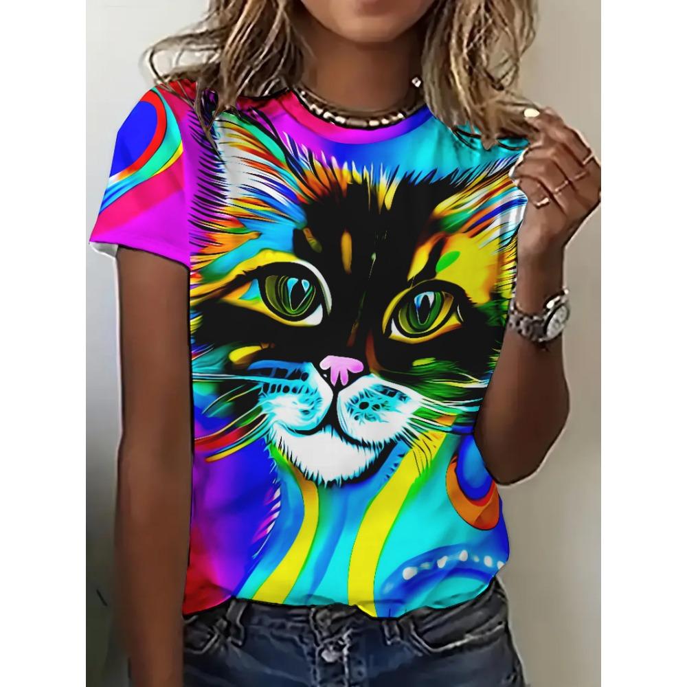 

Women 3d Cat Kawaii Print Tops For Woman Fashion Casual Harajuku Cute Female Clothing Summer New 3XL