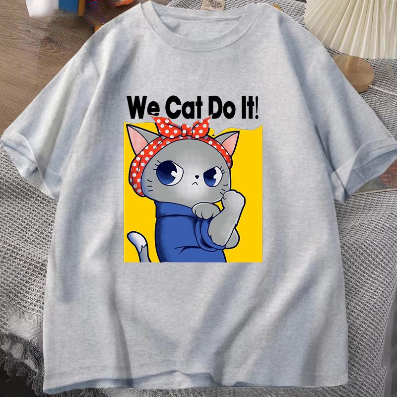 We Cat Dot It Printed Women Men Summer Short Sleeve Cat Tee Shirts Round Neck Casual Summer Unisex Tops
