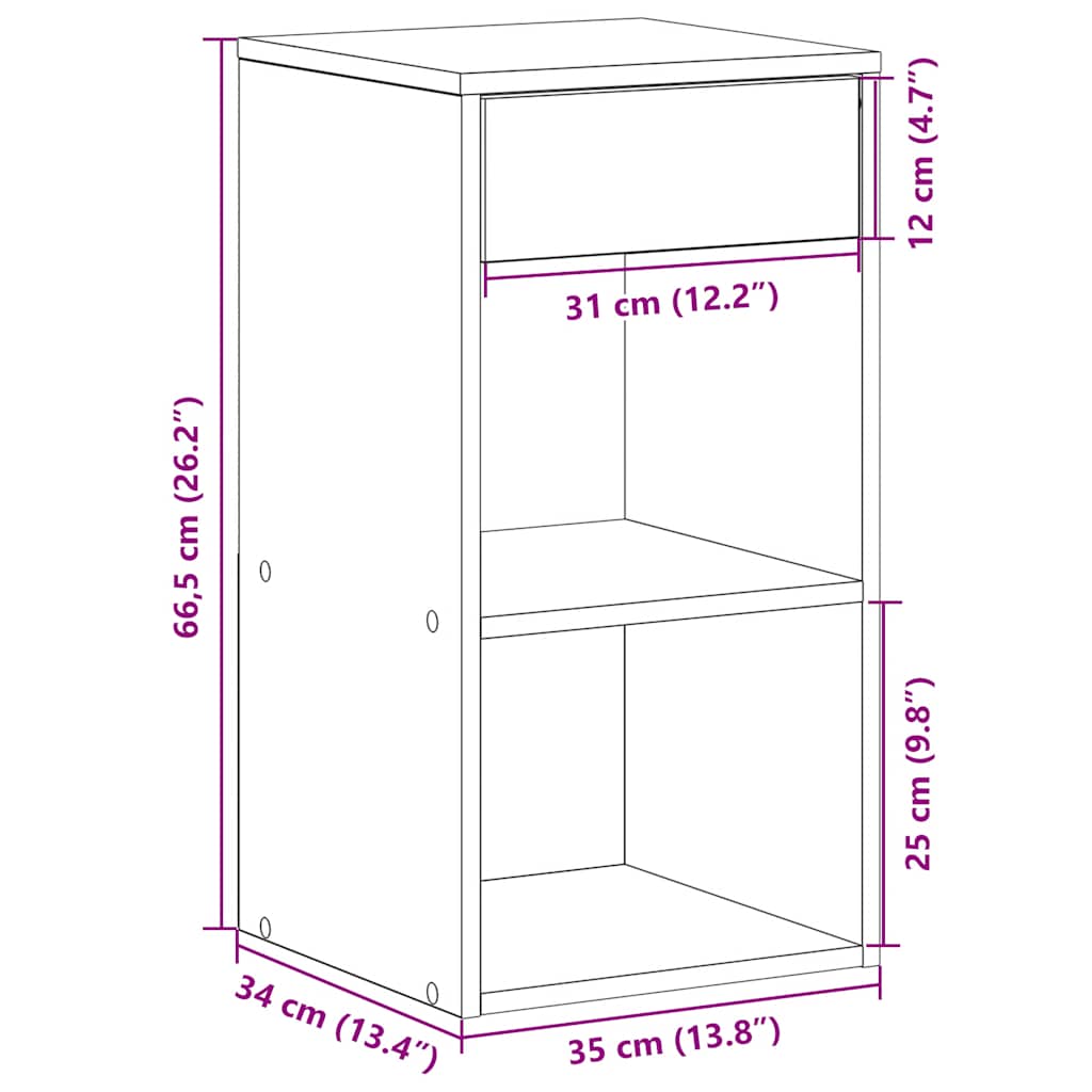 Nightstand with Drawer Smoked Oak 35 X 34 X 66.5 Cm