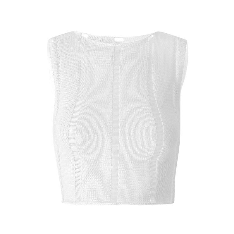 Women Summer Sleeveless Slim Fit Crop Top Retro Clothes  Vintage Knitted Vest Harajuku Crochet Hollow Out Tank Top Chic L белый