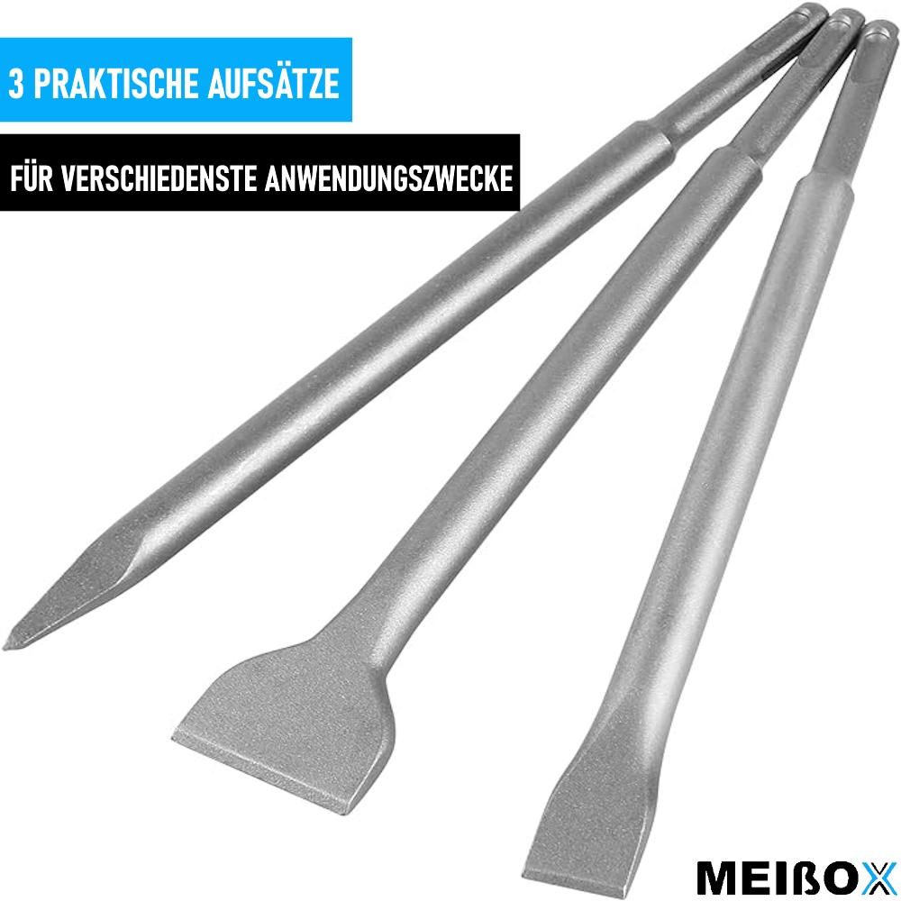 MEIßOX Chisel Set SDS Plus Chisel Flat Chisel Pointed Chisel Spade Chisel 3-piece