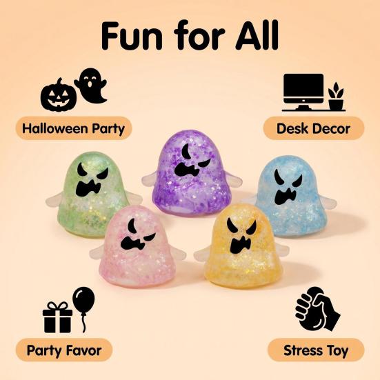 5Pcs Halloween Ghost Slow-Rising Squeeze Toy Set TPR Fidget for Stress Relief Portable Decompression Gadget for Kids Adults Fun Party Favor Gift Box