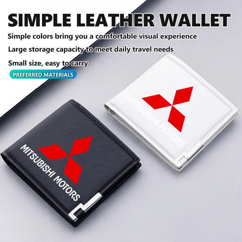 Leather Car Logo Men Wallet ID Credit Card Holder License Bag Gift For Mitsubishi Outlander Lancer Cross Colt Xpander Mirage