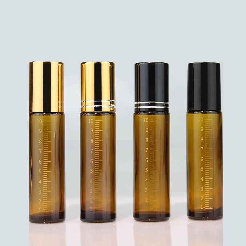10ml Amber Glass Roller Bottle Scaled Essential Oil Roll On Bottle Sample Test Essential Oil Vials with Stainless Steel Roller