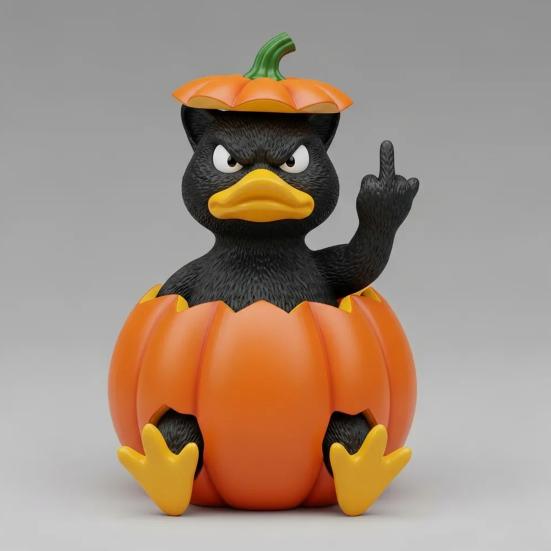 Halloween Ornament Pumpkin King Cat Duck Black Cat in Pumpkin Angry Expression Middle Finger Gesture Spooky Season Decor