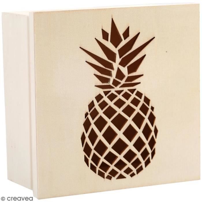 Boîte en bois - Graine Créative - Ananas - 15 x 15 x 7,5 cm - Ajourée - Marron