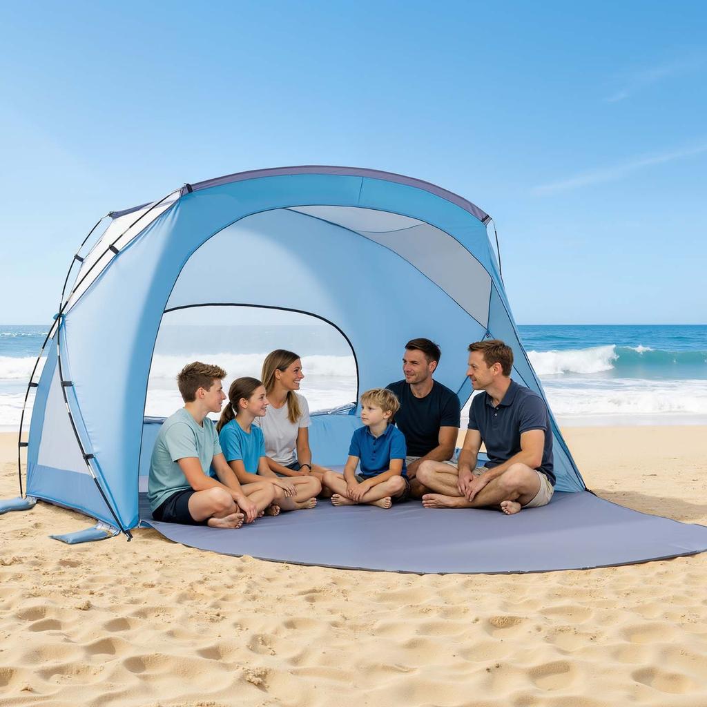 VEVOR Beach Tent Sun Shelter for 6 Person, UPF 50+ Protection, Portable Sun Shade Canopy with Carrying Bag & Sand Pockets