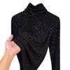 Women's Sequined High-Collar Brushed Corduroy Long Sleeve Shirt - 270g