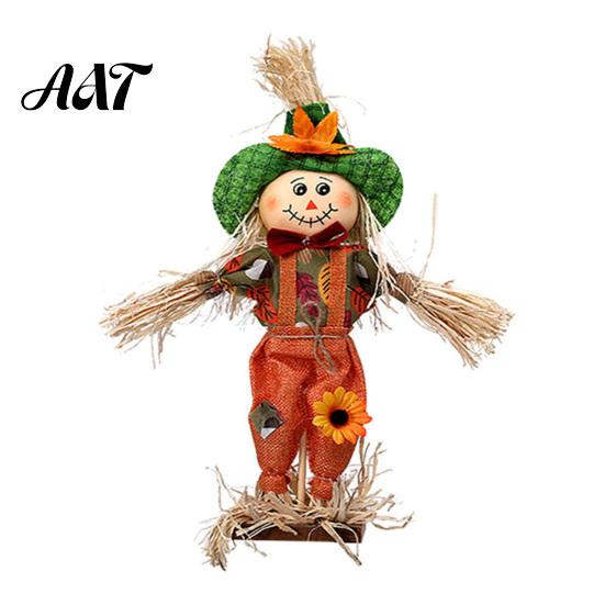 Harvest Festival Party Supplies Standing Fall Scarecrow Decoration, Rustic Halloween Thanksgiving Ornament Indoor Home with Clothes Hat for