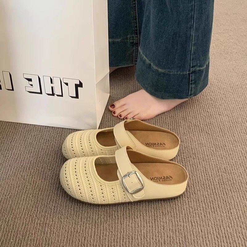 Xia Wai's new women's retro woven bag head slippers women wear bohemian pedals with thick soles