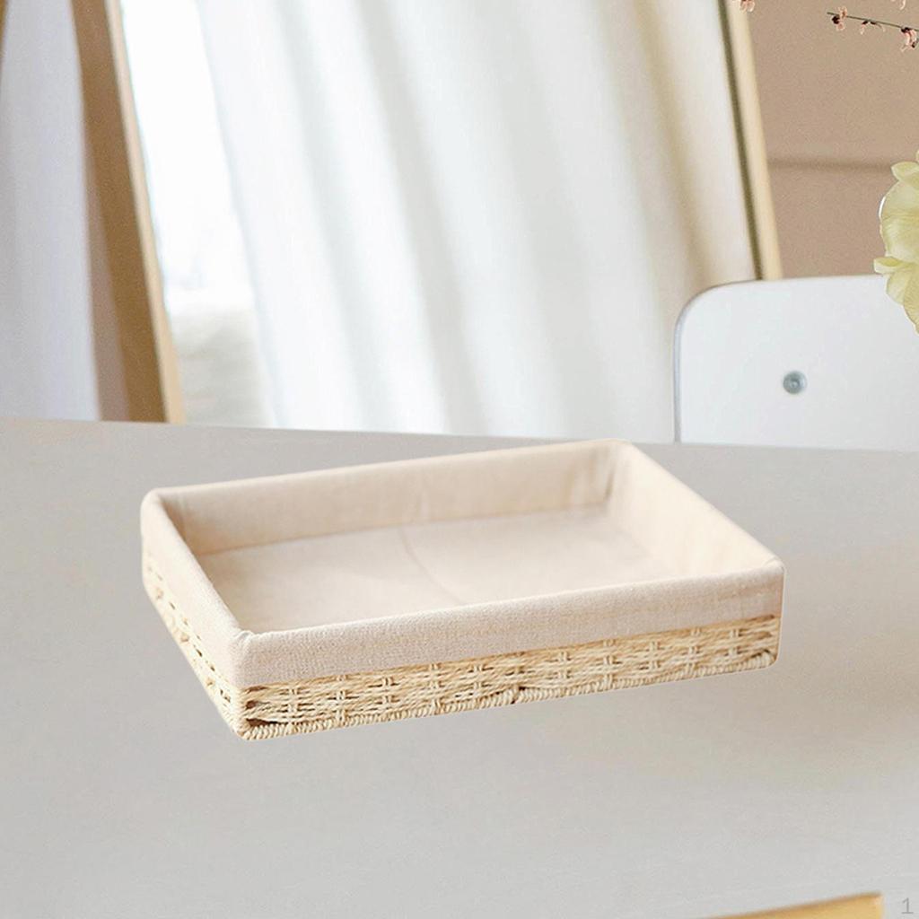 Woven Basket ,Rectangular Organizer Bin ,Cloth Lining ,Desktop Sundries Organizer, Handmade Storage