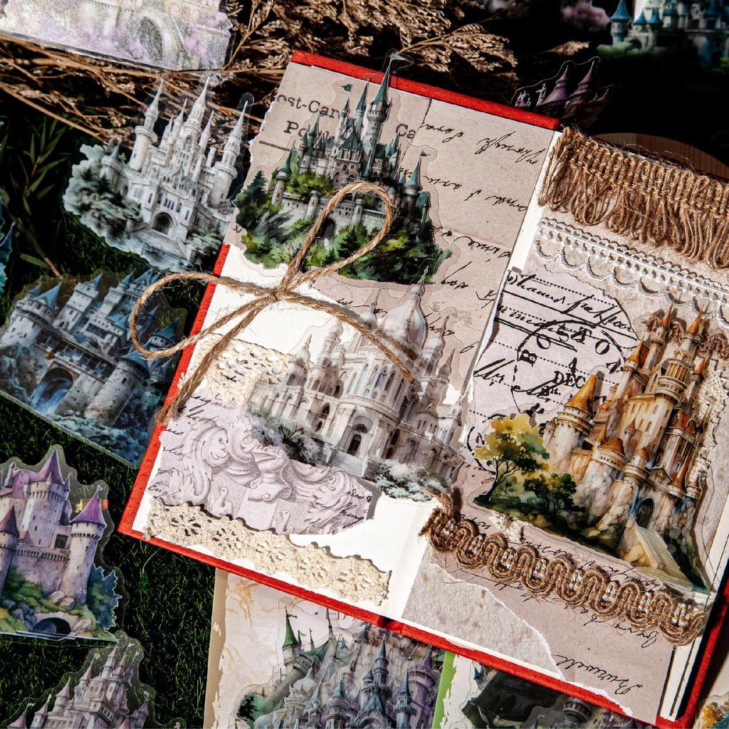 Fantasy Castle 3D Landscape PET Stickers - Retro Creative DIY Journal Stickers