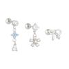 3PCS Stainless Steel Blue Opal Stone Flower Bowknot Petal Piercing Earrings Set For Women Statement Earring Party Jewelry aretes