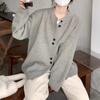 Gray loose lazy wind knitted cardigan women's spring and autumn soft waxy sweater jacket design top
