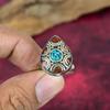 Blue Turquoise & Coral Solid Sterling Silver Nepali Ring, Handmade Gemstone Ring Jewelry, Gifts For Mother Brand New Adjustable Ring
