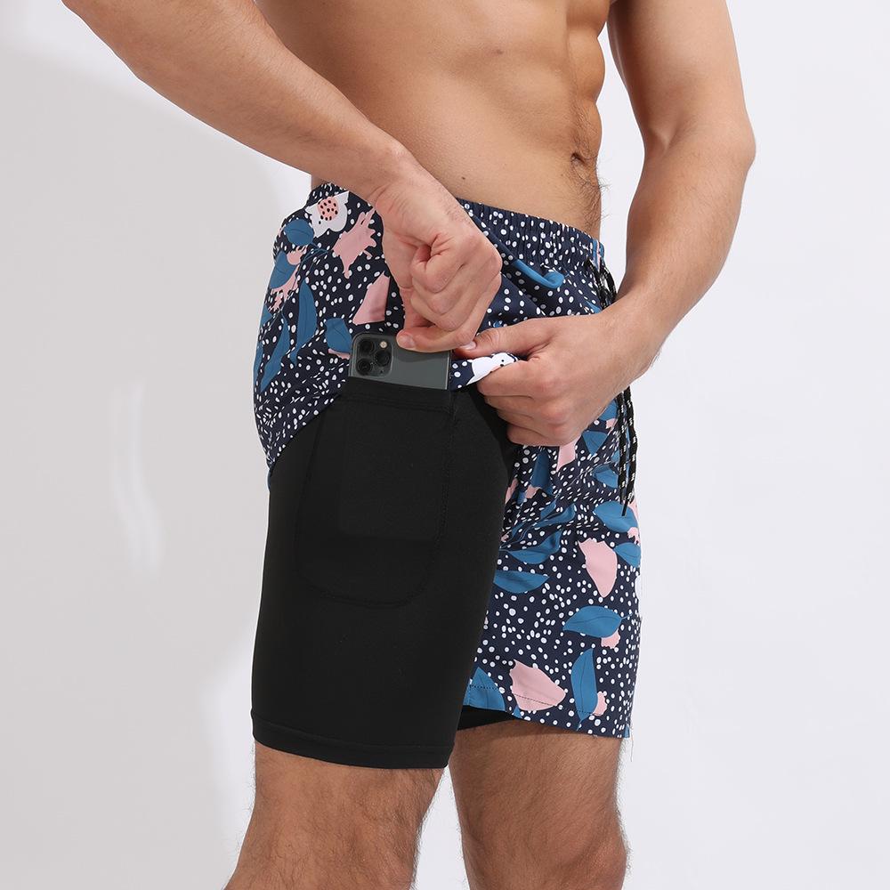 Crazy Muscle Summer Men's Printed Double Layer Plus Size Beach Shorts