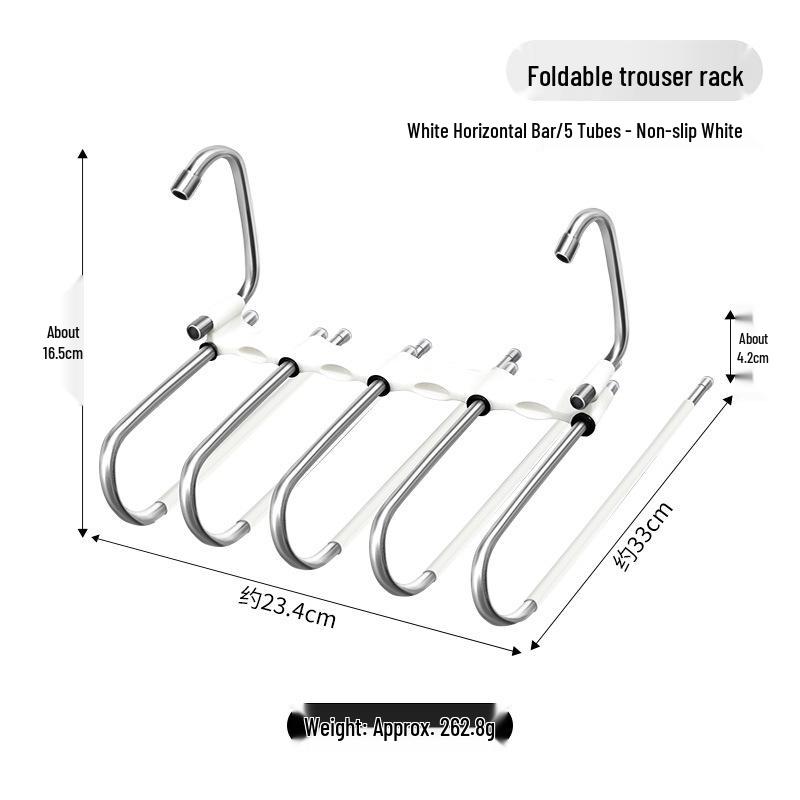 Versatile Multi-Layer Folding Clothes & Pants Rack, Use Horizontally/Vertically with Seamless Clips for Wardrobe & Scarves.