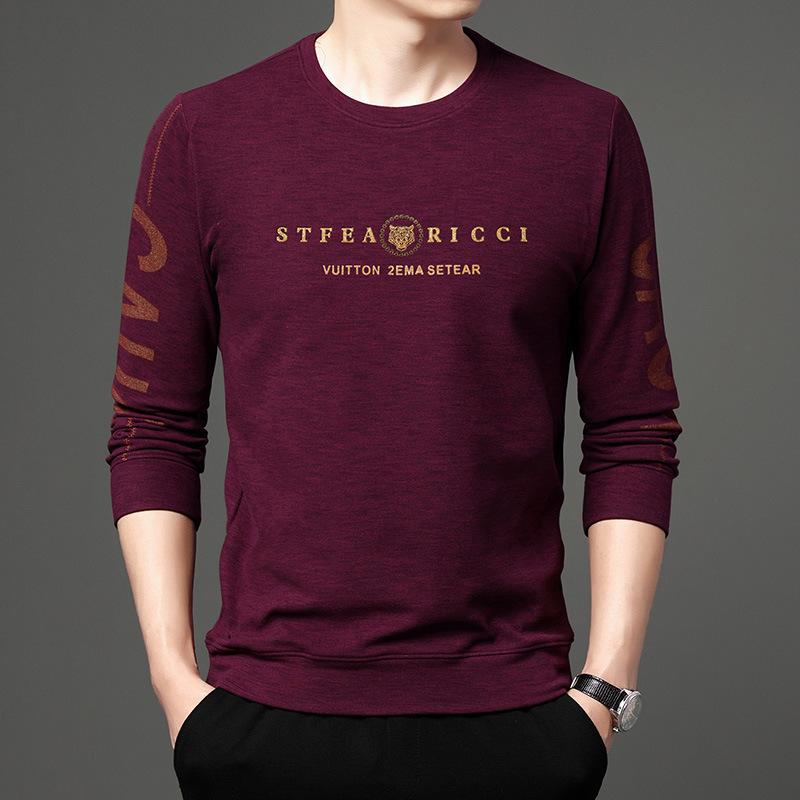 Camiseta Masculina de Manga Comprida para Primavera e Outono, Juvenil Casual, Gola Redonda, Estampa de Letras, Suéter, Roupa Masculina