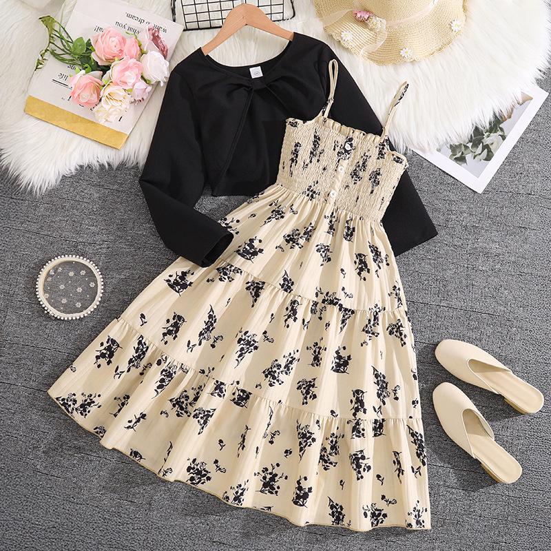 2025 Autumn Girls' Sweet Camisole Dress with Long Sleeve Jacket